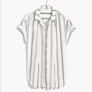 Linen blue stripe shirt with cuff sleeves